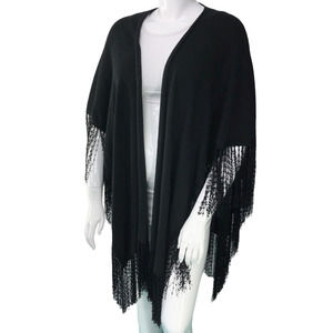 Sideffects Womens One Size Poncho Scarf Sweater Top Black Fringe Vintage
